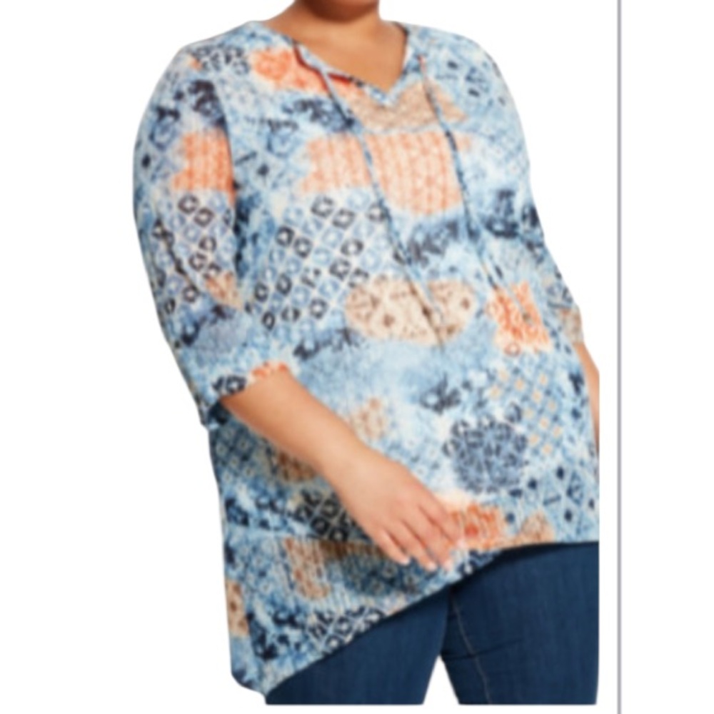 Catherine’s - Orange & Blue Stretchy Flowy Top - Size 1X